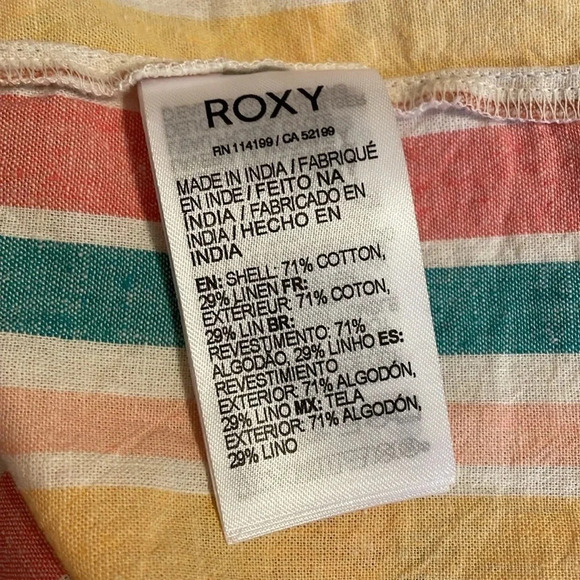 Roxy women’s midi small dress stripe spaghetti linen white yellows pink beach - Picture 8 of 9